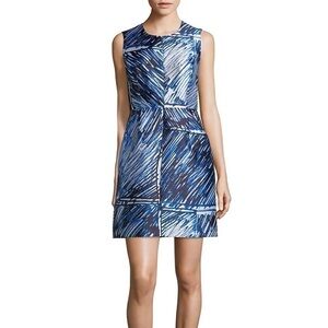 Milly Blue Printed Coco Sleeveless Sheath Satin Dress Fabric From Italy Size 4